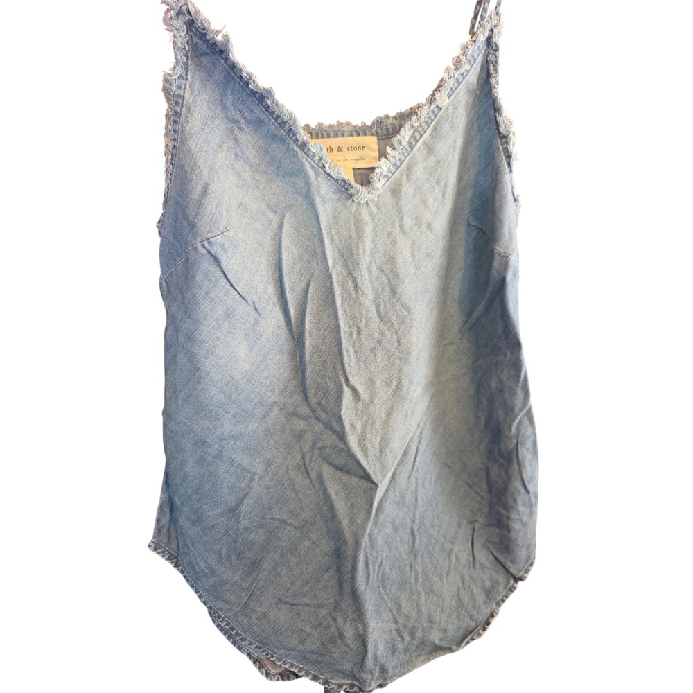 Cloth & Stone Blue Tencel Lyocell Frayed V-Neck Cami Tank Top Womens Medium - Picture 2 of 5